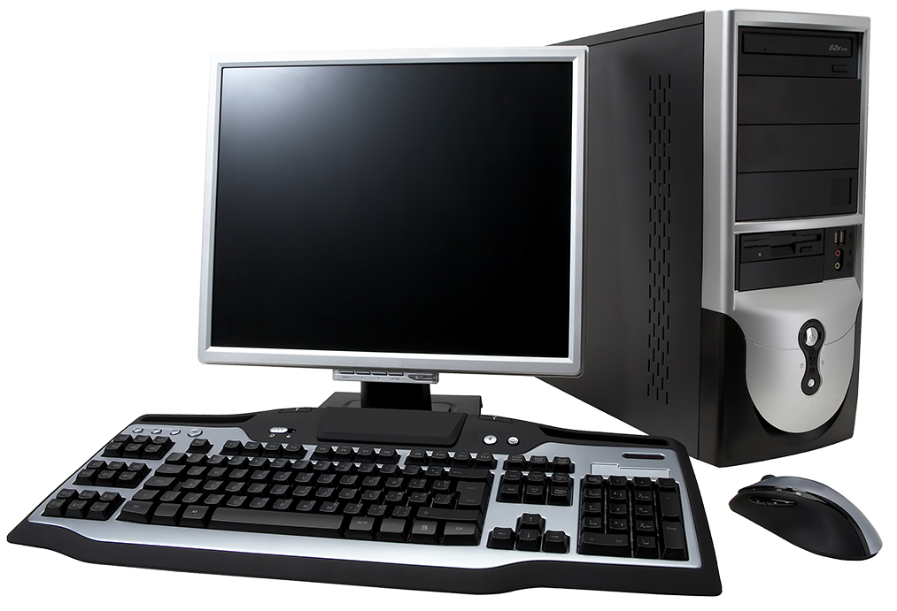 Desktop computer isolated. Desktop computer with lcd monitor, keyboard and mouse, isolated over white. With clipping path